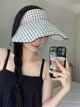 チェック柄の広ブリム防紫外線ハット【通気性抜群・夏用・アウトドア・おしゃれ】