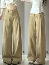 美しいカキ色のワイドレッグパンツ【フィット・大きいサイズ・春用】