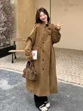 コーヒーカラーのトレンディなボアコート【ウエスト絞り・フード付き】