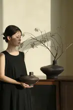 古銅色のアートフラワーベース【陶器製・レトロデザイン・和モダン】
