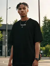 ストリートスタイルのメンズTシャツ【ラウンドネック・ドロップショルダー・白鹅绒使用】