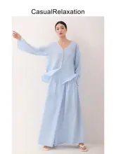 したデザインの開襟シャツ【海藍色・薄手・ゆったりシルエット】