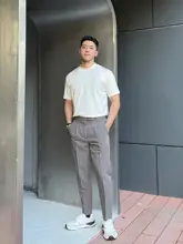 ウスミラー デザイン付きカジュアルビジネスパンツ【スリムストレート・メンズ・通勤用】