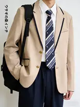 カーキ無地 メンズ学院風ジャケット【韓国風・秋冬用・3ピース対応】（セットアップ対応）