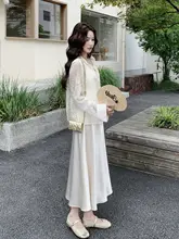 国風デザイン サテンキャミソールドレス【日焼け防止・刺繍カーディガン付き】（セットアップ対応）