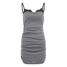 グレーカラーのレース切替キャミソールドレス【タイトフィット・ウエストシェイプ・ミニ丈】