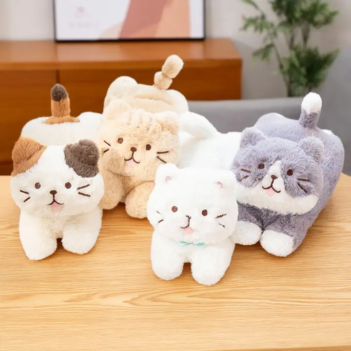 毛茸茸の寝そべる猫のぬいぐるみ【手のひらサイズ・ギフト用】