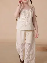 女児用レース透かしデザイン キャミソールパンツ【おしゃれなドールシャツ・カジュアルパンツ】（セットアップ対応）