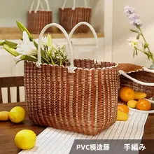 手提げバスケット【フードストレージ・仿藤編み・ピクニック用・収納便利】