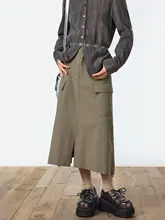 octopusme ホワイトドローストリングロングスカート【スリット入り・アメリカンレトロ・Aライン】