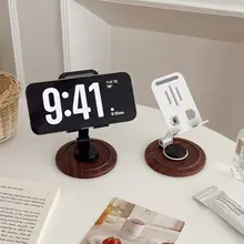 木目調デザインの360度回転モバイルスタンド【コンパクト・デスク用】