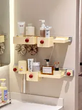 洗面所用壁掛け収納ラック【穴あけ不要・歯ブラシホルダー・化粧品収納】