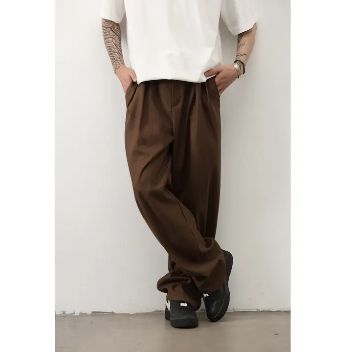 ワイドスラックス メンズ ドレープ感 防シワ加工 着回し ストリート 夏「LH store」