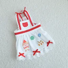 ペット用 かわいいレース袖白ドットのジャンパースカート【テディベア・女の子用】