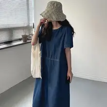 ワンピース【レディース・デニムワンピース・ロング丈・体型カバー・半袖・シンプル】