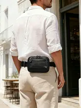 レザー横型ウエストポーチ【男性用・カード収納・携帯電話用】