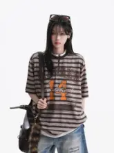 ハーフジップTシャツ ユニセックス 半袖 ストライプ カラーブロック プリント アメカジ ヴィンテージ 夏
