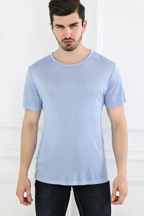 夏用 メンズ ラウンドネック 半袖 Tシャツ【サテンシルク・ゆったりしたフィット・カジュアル】