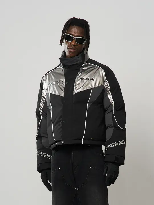 コットンジャケット レーシングスタイル 男性向け デコンストラクションと刺繍