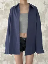 ビンテージスタイルのブルー長袖シャツ【重ね着・フィット・ゆったりデザイン】（セットアップ対応）