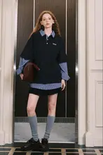 チェック柄デザインの重ね着風シャツ【春秋向け・二重襟・カジュアル】（セットアップ対応）