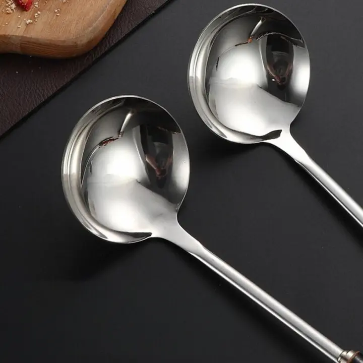 竹柄のステンレス製火鍋用お玉【漏れ防止・料理用・長柄デザイン】