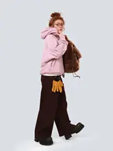 高ウエスト スリムフィット 加フリース デニムパンツ【バナナパンツ・レディース・ワイドレッグ】