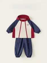 フード付きジャケット キッズ ボーイズ Wファスナー バイカラー ジョガーパンツ 2点セット アウトドア スポーツ ストリート 秋