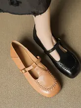 快適な履き心地のフレンチスタイルのマリージェンシューズ【丸頭・ローヒール・アプリコットカラー・  本革】