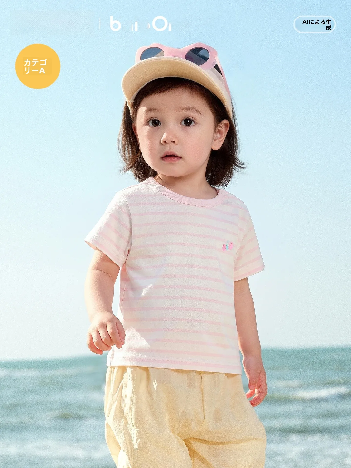子供用半袖Tシャツ バラ巴拉 レッドとイエロー デザインプリント 夏用 セットアップ対応