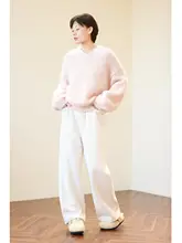 極上の柔らかさのVネックセーター【厚手・桜色・レディース・手編み・長毛】