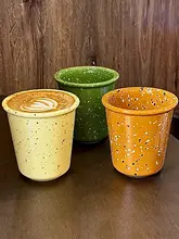 ビンテージ風の掛け流し陶器カップ【コーヒーラテ・家庭用ミルクカップ・マグカップ】