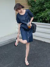 デザイン性抜群のデニムワンピース【夏用・シンプルなAライン】