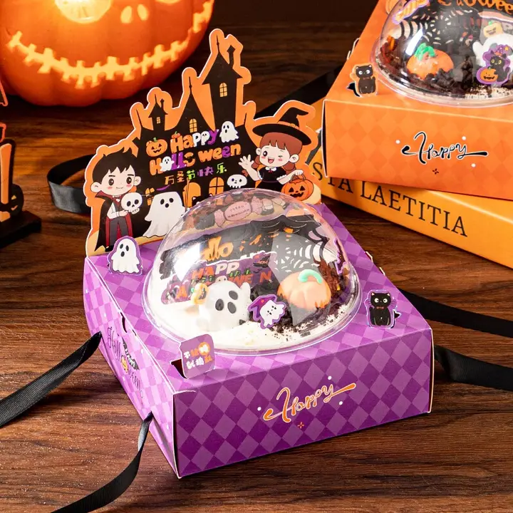 ハロウィン用ケーキボックス【透明手提げ・ムースボール・パンプキンクッキー用・焼き菓子装飾】