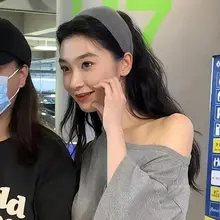 洗顔用グレー幅広ヘアバンド【ニット素材・高いスタイル感】