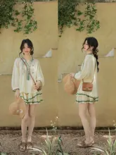 刺繍付き小衫とミニスカート【ボヘミアンスタイル・リゾート感・フレッシュ】（セットアップ対応）