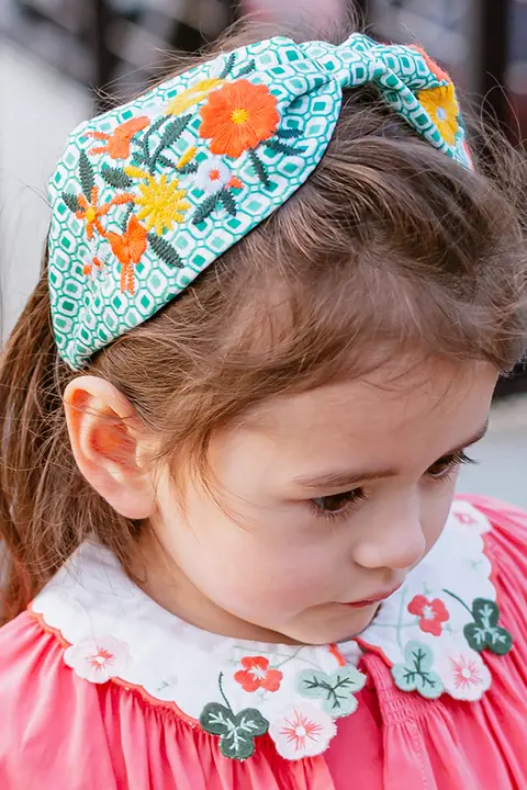かわいい刺繍入り布製女の子用ヘアバンド【子供用・英倫スタイル】
