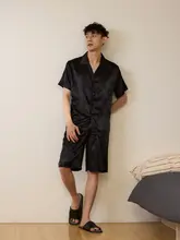 涼感アイスシルクパジャマ【男性用・開襟・短袖・ショートパンツ・シンプル高級】（セットアップ対応）