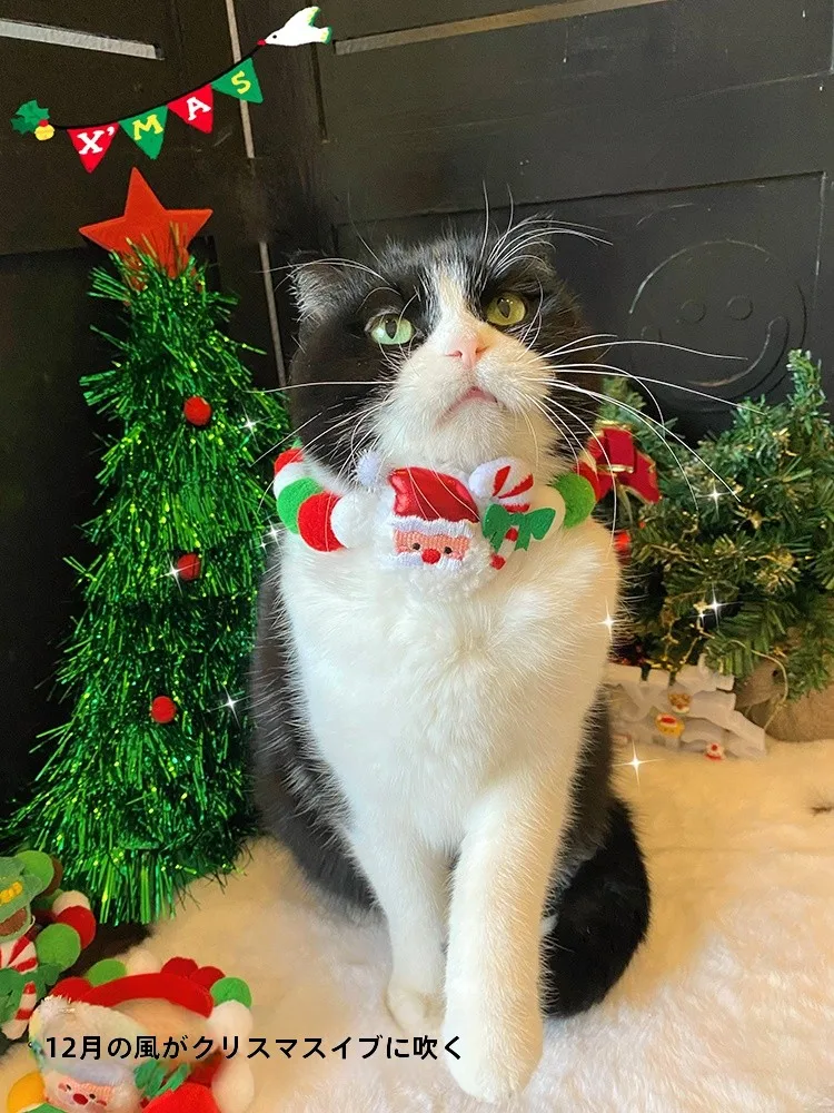 可愛いクリスマス装飾用ペット首輪：柴犬にぴったりのリボン付き撮影グッズ