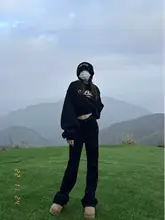 黒のハイウエストストレートデニムパンツ【大きいサイズ・スリムフィット・レディース】（セットア  ップ対応）