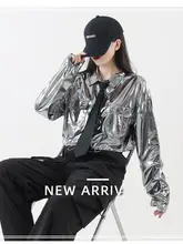 銀色テクスチャーのジャズダンス衣装【クールなスタイル・演出用・広場ダンス・舞台衣装】（セットアップ対応）