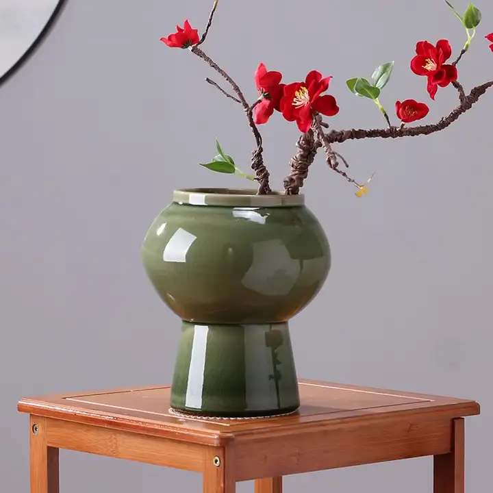 魅力的な氷ひび模様の手作り花瓶【上級陶器・水耕栽培対応】