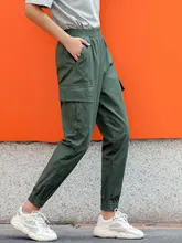 カーキ色の夏用薄手ワークパンツ【小柄向け・リブ付きカジュアルハーレンスタイル】（セットアップ対応）
