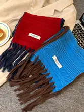 赤いフリンジニットスカーフ【冬用・保温・防寒】（セットアップ対応）