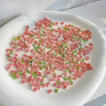 月季とバラのネイルアクセサリー【ピンク・立体花・樹脂・山茶花・緑の葉】