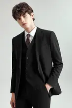 高級仕立ての黒のスーツ【ビジネスカジュアル・結婚式用・ジャケット・パンツ・ベスト】（セットアップ対応）