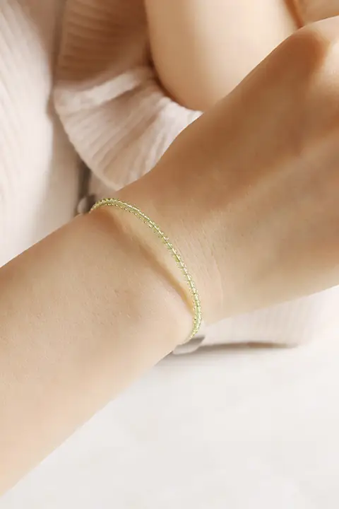 天然ペリドット ブレスレット14k ゴールドフィルド極細 2mm