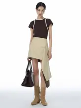 ヴィンテージ風デザインのカラーブロック短袖Tシャツ【レディース・ショート丈・スタイルアップ効果・コーディネートしやすい】（セットアップ対応）