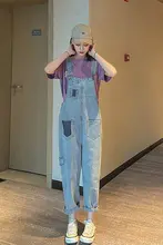 破れデニムサロペットパンツ【春夏用・ルーズフィット・ストレートライン】（セットアップ対応）