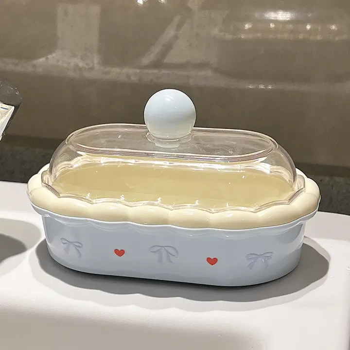 おしゃれなデザインの蓋付き石鹸置き【水切り機能・バスルーム用】